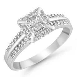 Beaverbrooks 18ct White Gold Diamond Princess Cut Cluster Engagement Ring