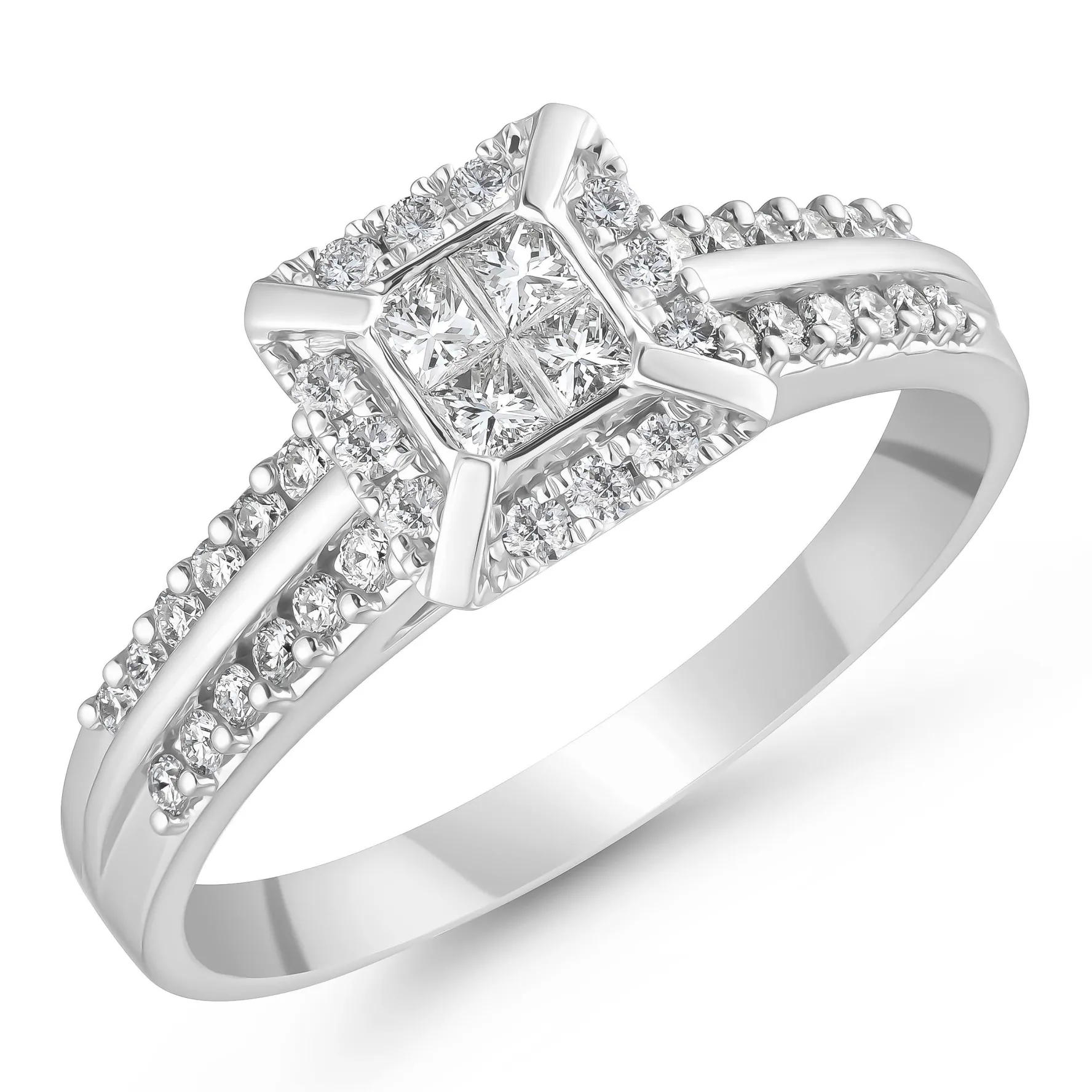 Beaverbrooks 18ct White Gold Diamond Princess Cut Cluster Engagement Ring