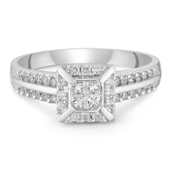 Beaverbrooks 18ct White Gold Diamond Princess Cut Cluster Engagement Ring