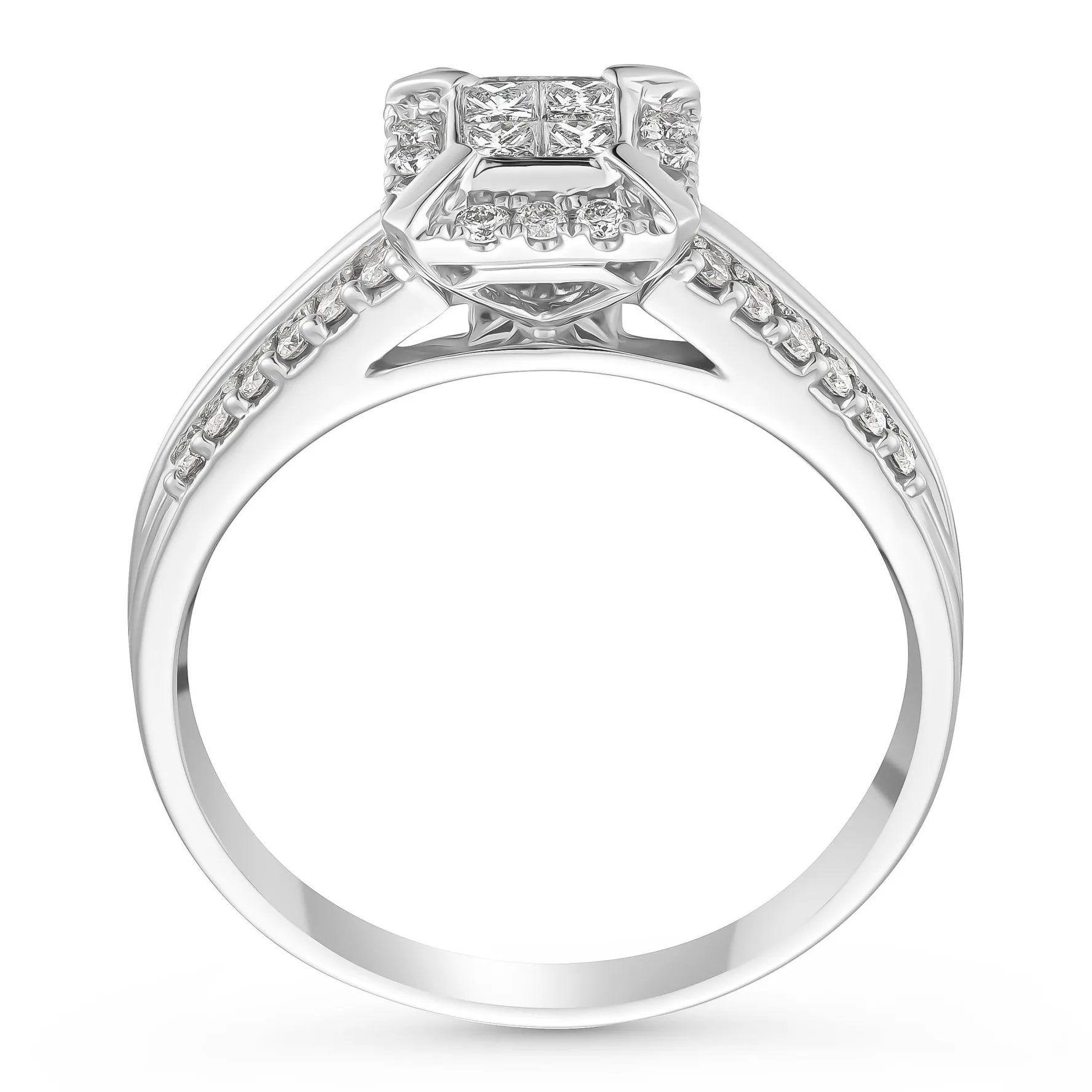 Beaverbrooks 18ct White Gold Diamond Princess Cut Cluster Engagement Ring