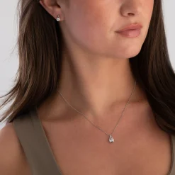 Beaverbrooks 9ct White Gold Cubic Zirconia Pear Shaped Pendant and Earrings Set