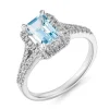 Beaverbrooks 18ct White Gold Diamond Aquamarine Halo Engagement Ring