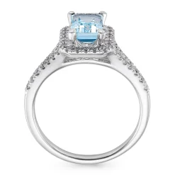 Beaverbrooks 18ct White Gold Diamond Aquamarine Halo Engagement Ring