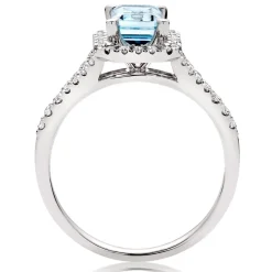 Beaverbrooks 18ct White Gold Diamond Aquamarine Halo Engagement Ring