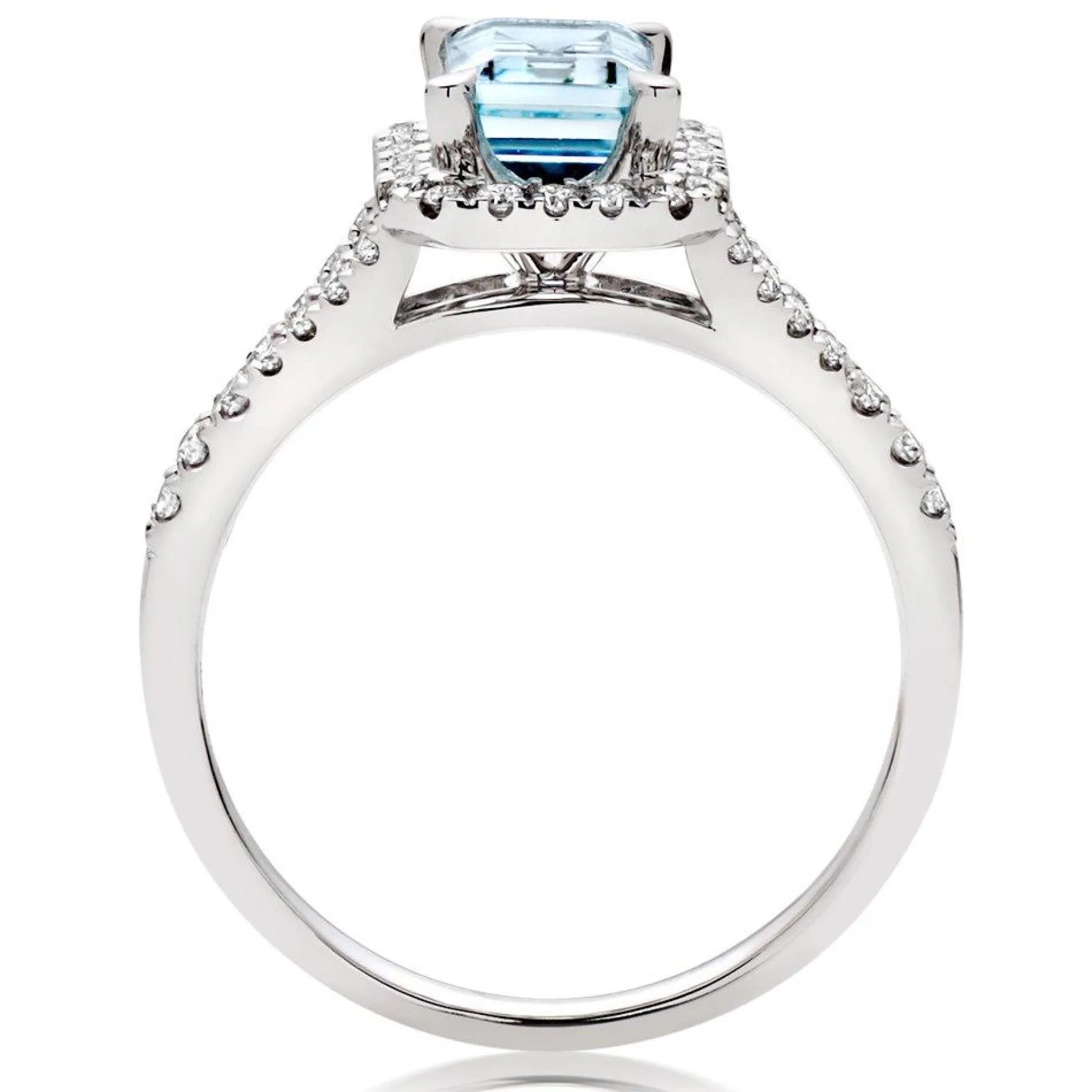 Beaverbrooks 18ct White Gold Diamond Aquamarine Halo Engagement Ring