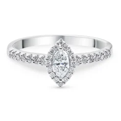 Beaverbrooks 18ct White Gold Marquise Cut Diamond Halo Ring