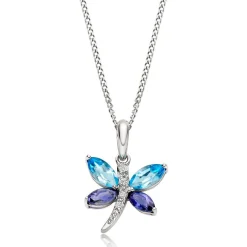 Beaverbrooks 9ct White Gold Diamond, Blue Topaz and Iolite Butterfly Pendant