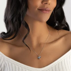 Beaverbrooks 9ct White Gold Diamond, Blue Topaz and Iolite Butterfly Pendant
