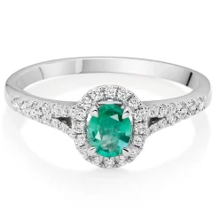 Beaverbrooks 18ct White Gold Diamond Emerald Halo Ring