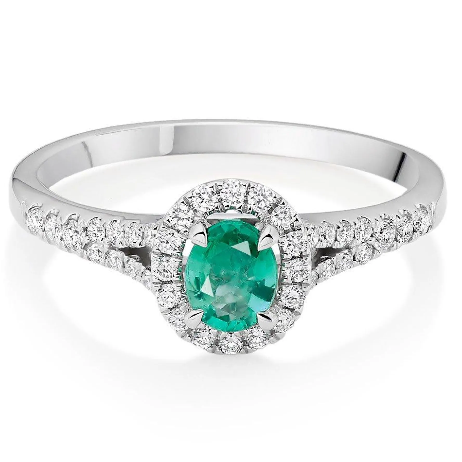 Beaverbrooks 18ct White Gold Diamond Emerald Halo Ring