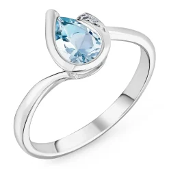 Beaverbrooks 9ct White Gold Diamond Aquamarine Ring