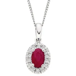 Beaverbrooks 18ct White Gold Diamond Ruby Halo Pendant