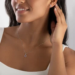 Beaverbrooks 18ct White Gold Diamond Ruby Halo Pendant