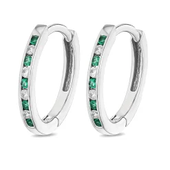Beaverbrooks 9ct White Gold Diamond Green Emerald Hoop Earrings