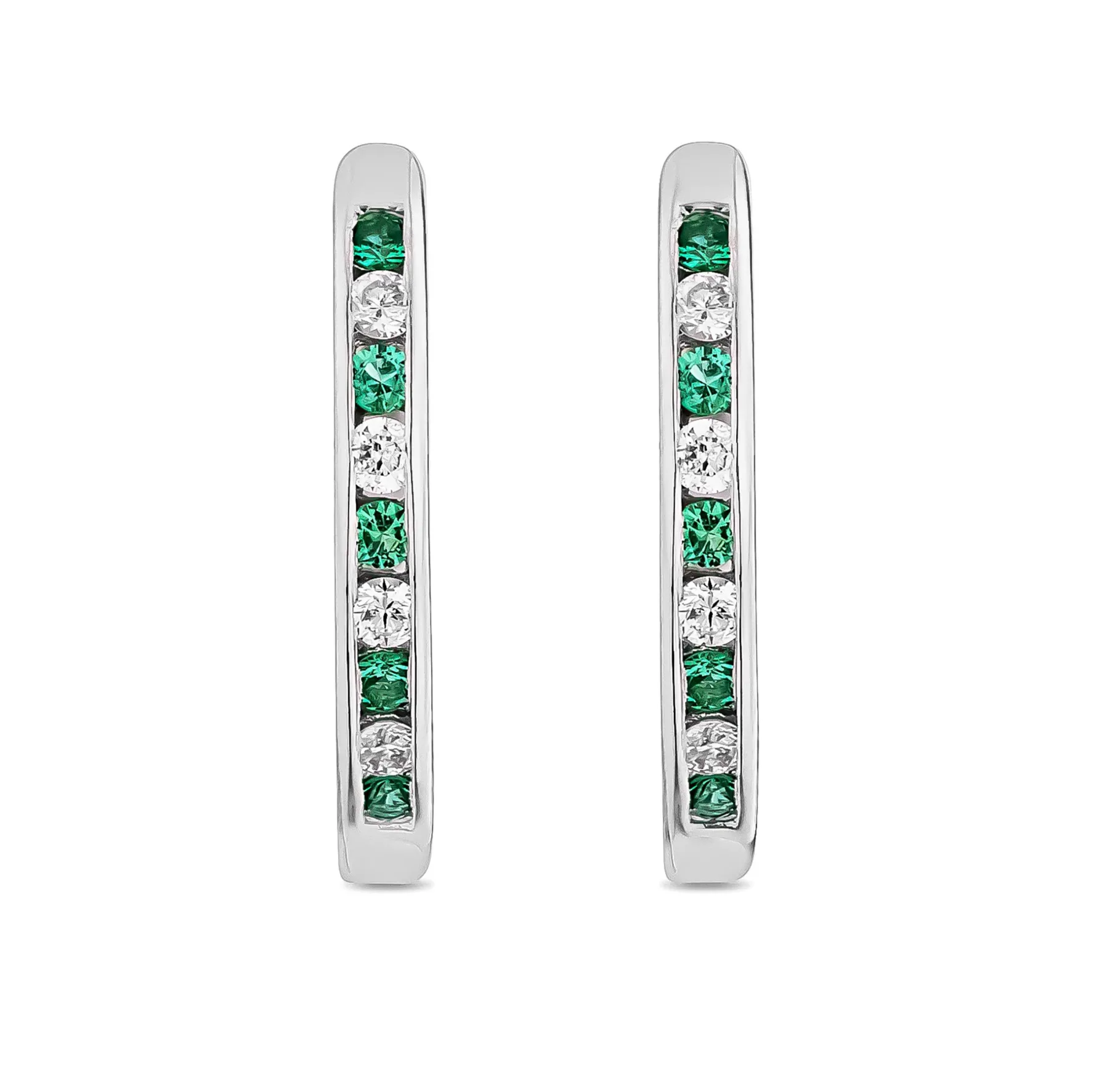 Beaverbrooks 9ct White Gold Diamond Green Emerald Hoop Earrings