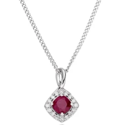 Beaverbrooks 9ct White Gold Diamond Ruby Pendant