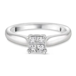 Beaverbrooks 18ct White Gold Diamond Princess Cut Cluster Engagement Ring