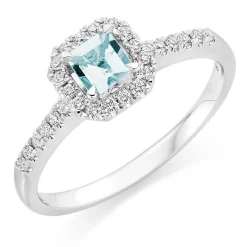 Beaverbrooks 18ct White Gold Diamond Aquamarine Halo Engagement Ring