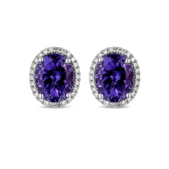 Beaverbrooks 9ct White Gold Diamond Amethyst Stud Earrings