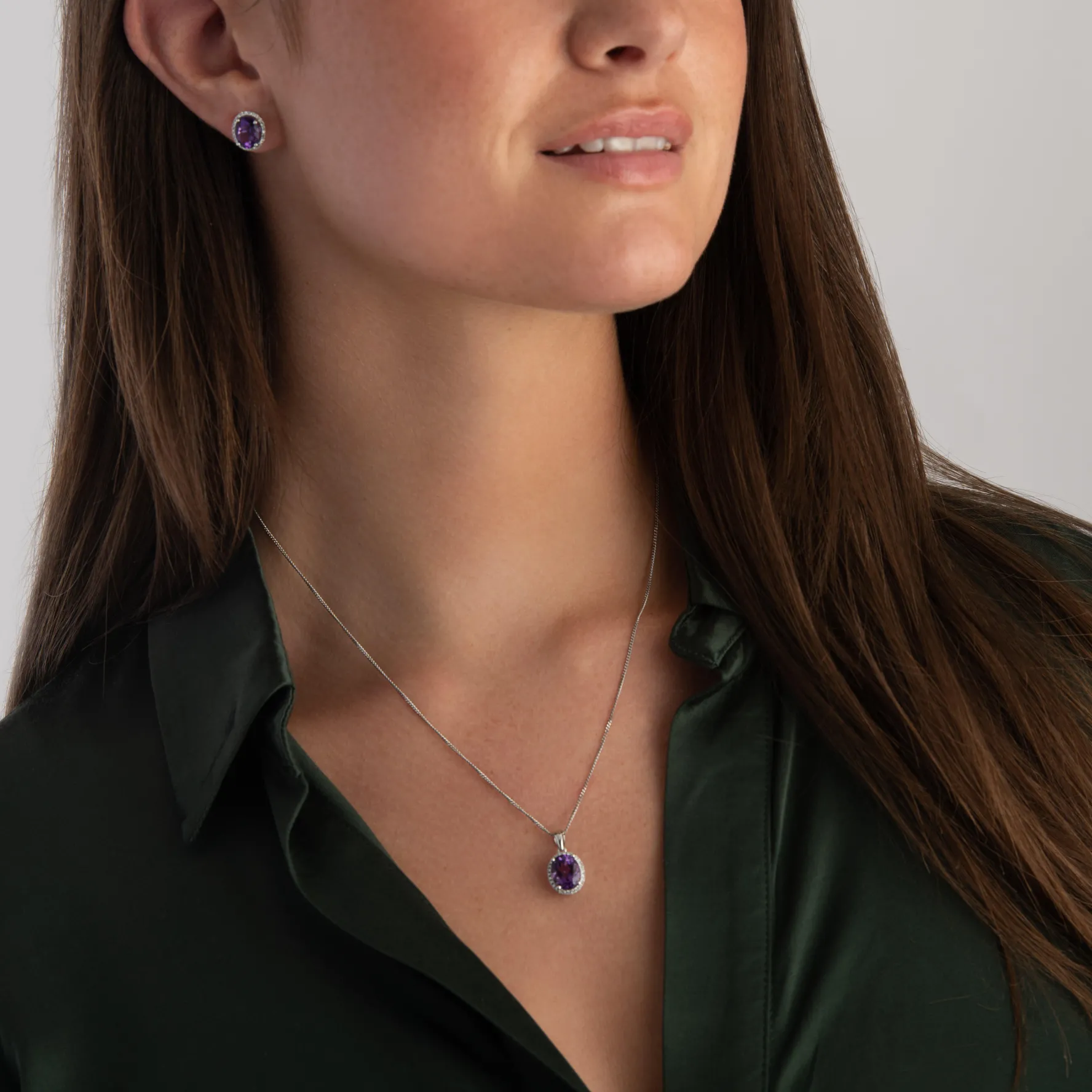 Beaverbrooks 9ct White Gold Diamond Amethyst Stud Earrings
