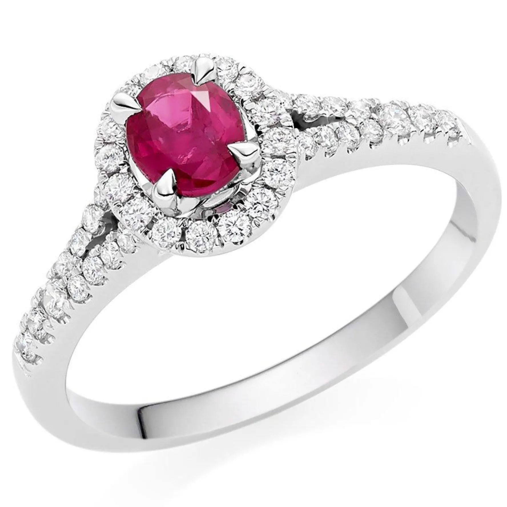 Beaverbrooks 18ct White Gold Diamond Ruby Halo Ring