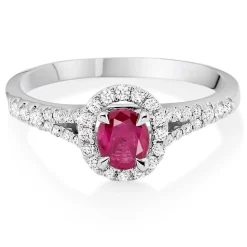 Beaverbrooks 18ct White Gold Diamond Ruby Halo Ring
