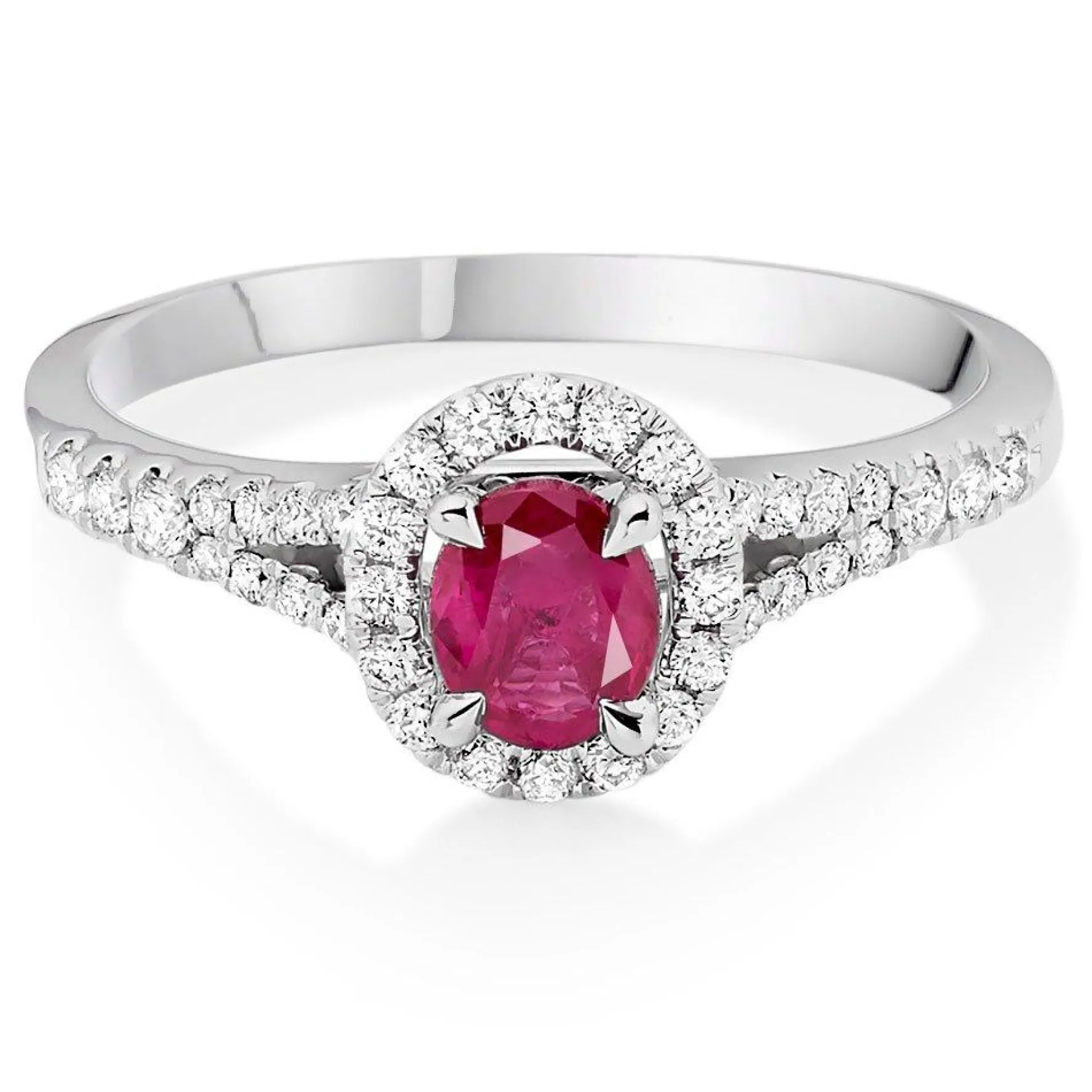 Beaverbrooks 18ct White Gold Diamond Ruby Halo Ring