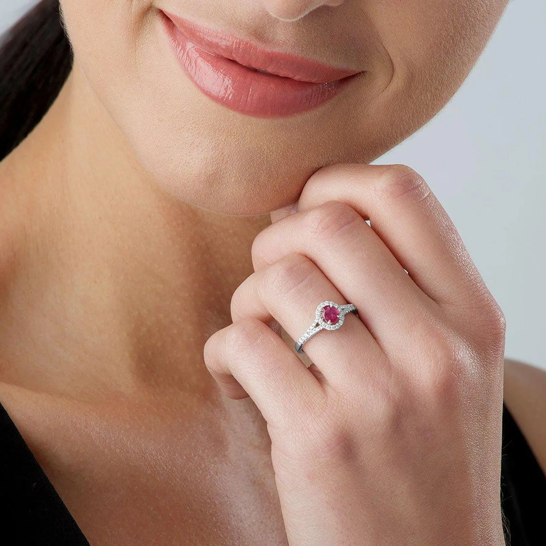 Beaverbrooks 18ct White Gold Diamond Ruby Halo Ring