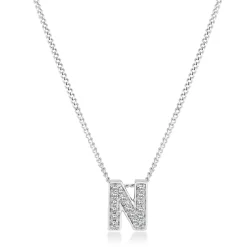 Beaverbrooks 9ct White Gold Diamond Initial N Pendant