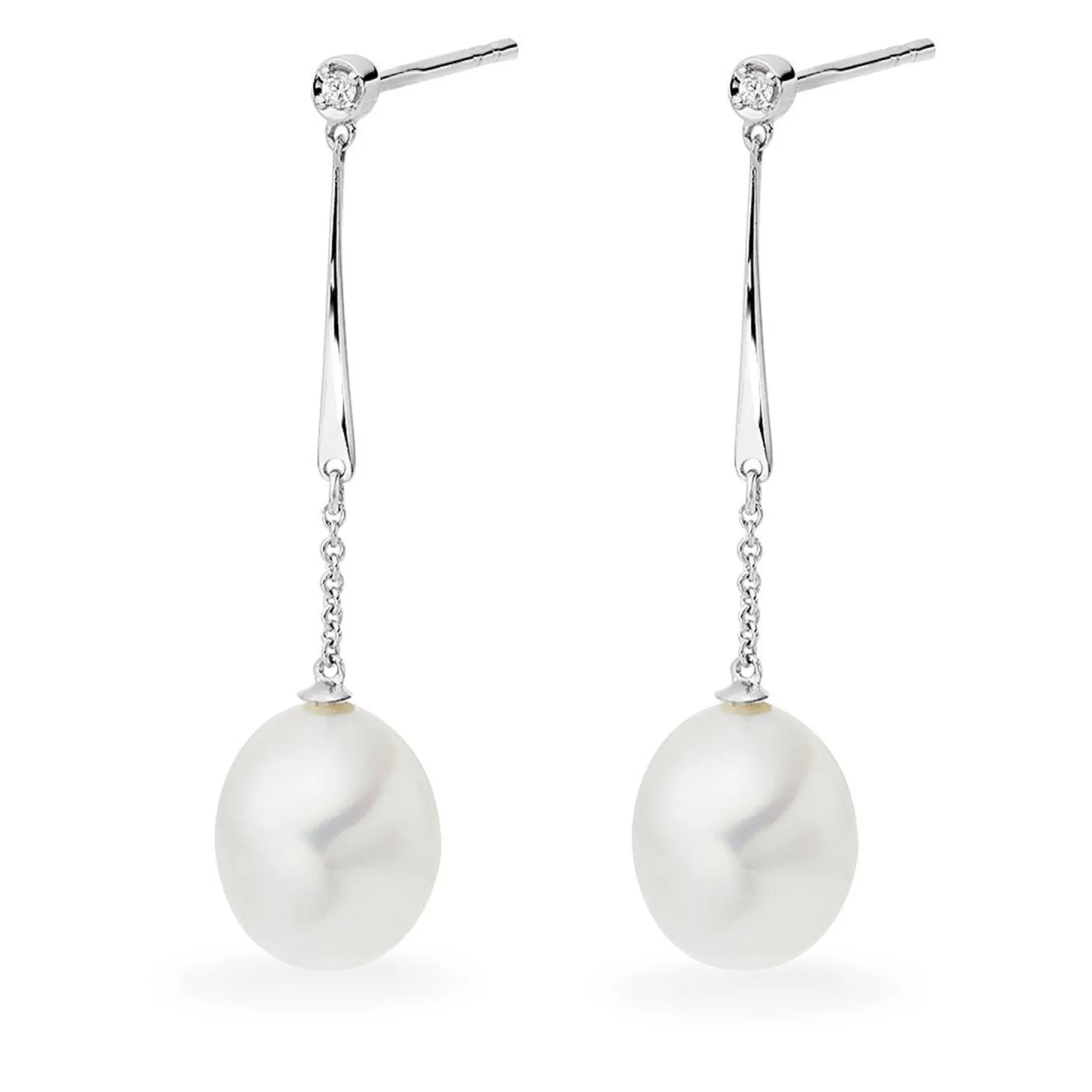 Beaverbrooks 9ct White Gold Diamond Freshwater Cultured Pearl Drop Earrings