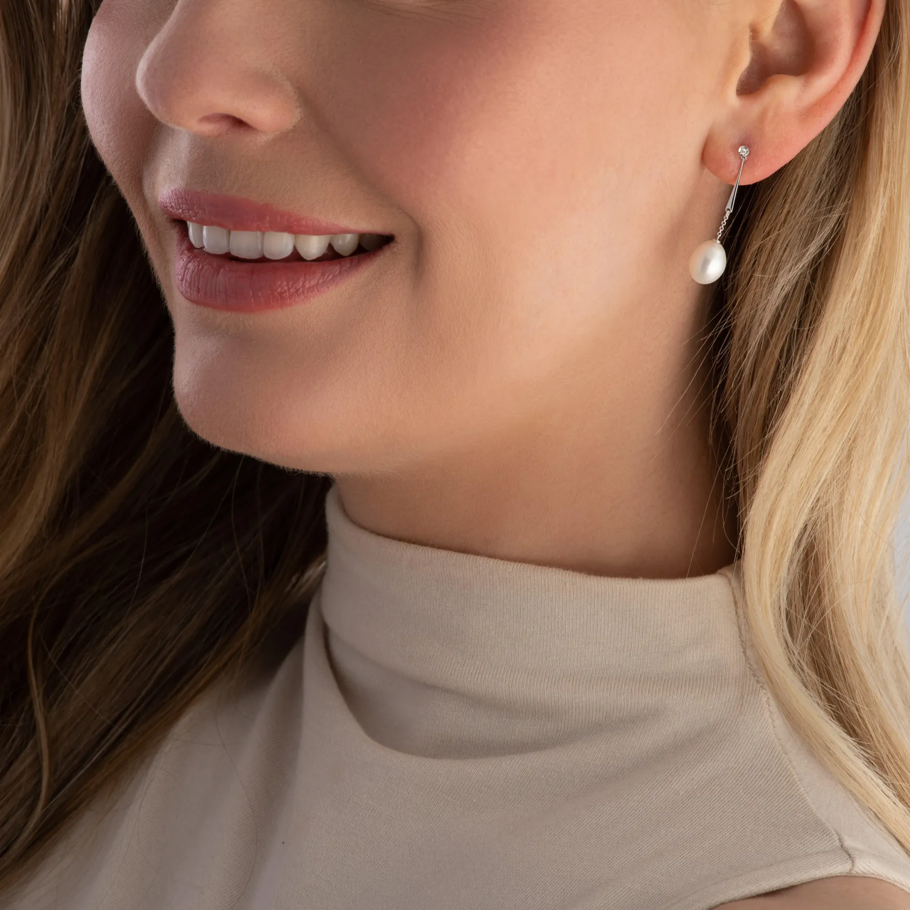 Beaverbrooks 9ct White Gold Diamond Freshwater Cultured Pearl Drop Earrings