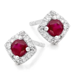Beaverbrooks 9ct White Gold Diamond Ruby Stud Earrings