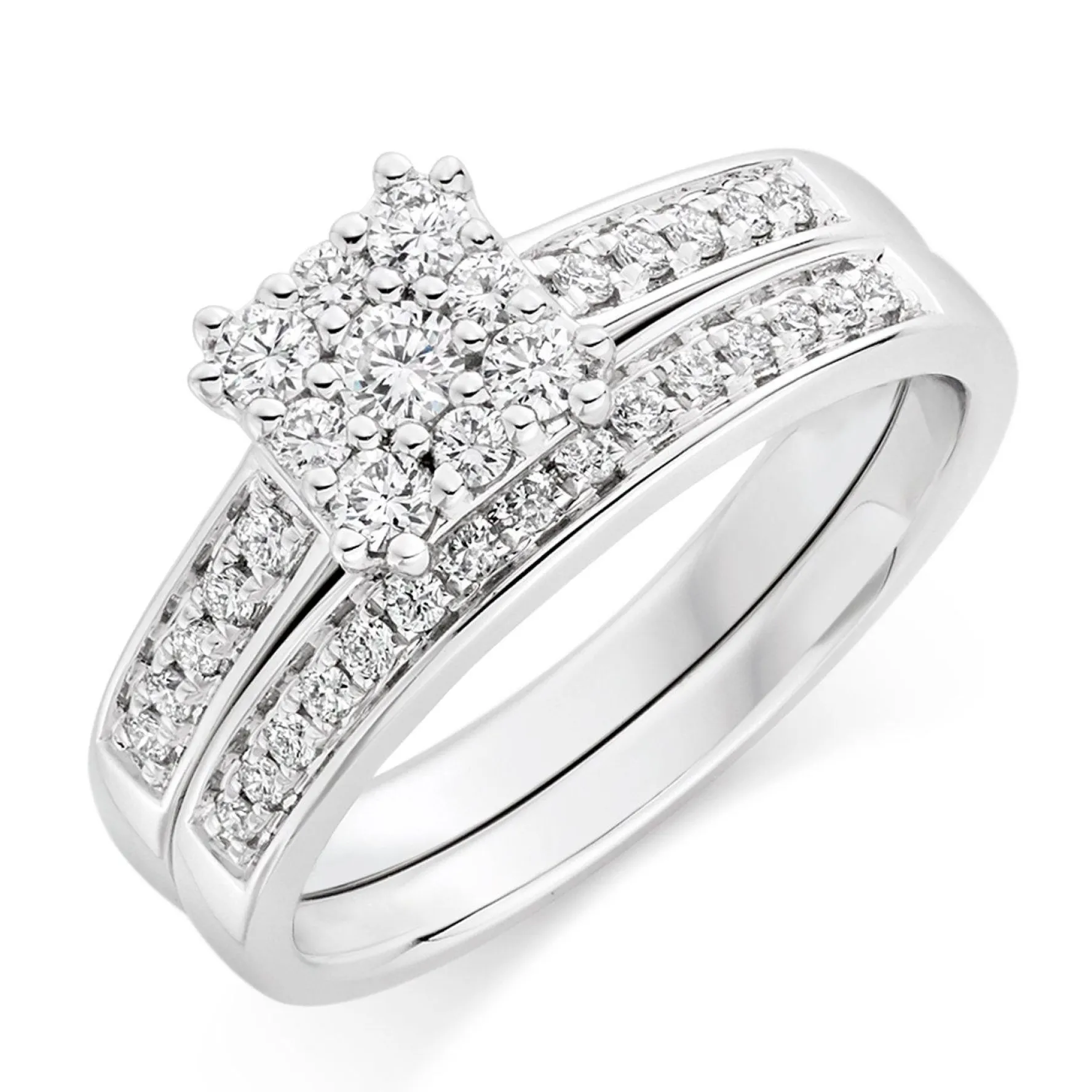 Beaverbrooks 18ct White Gold Diamond Cluster Ring Bridal Set