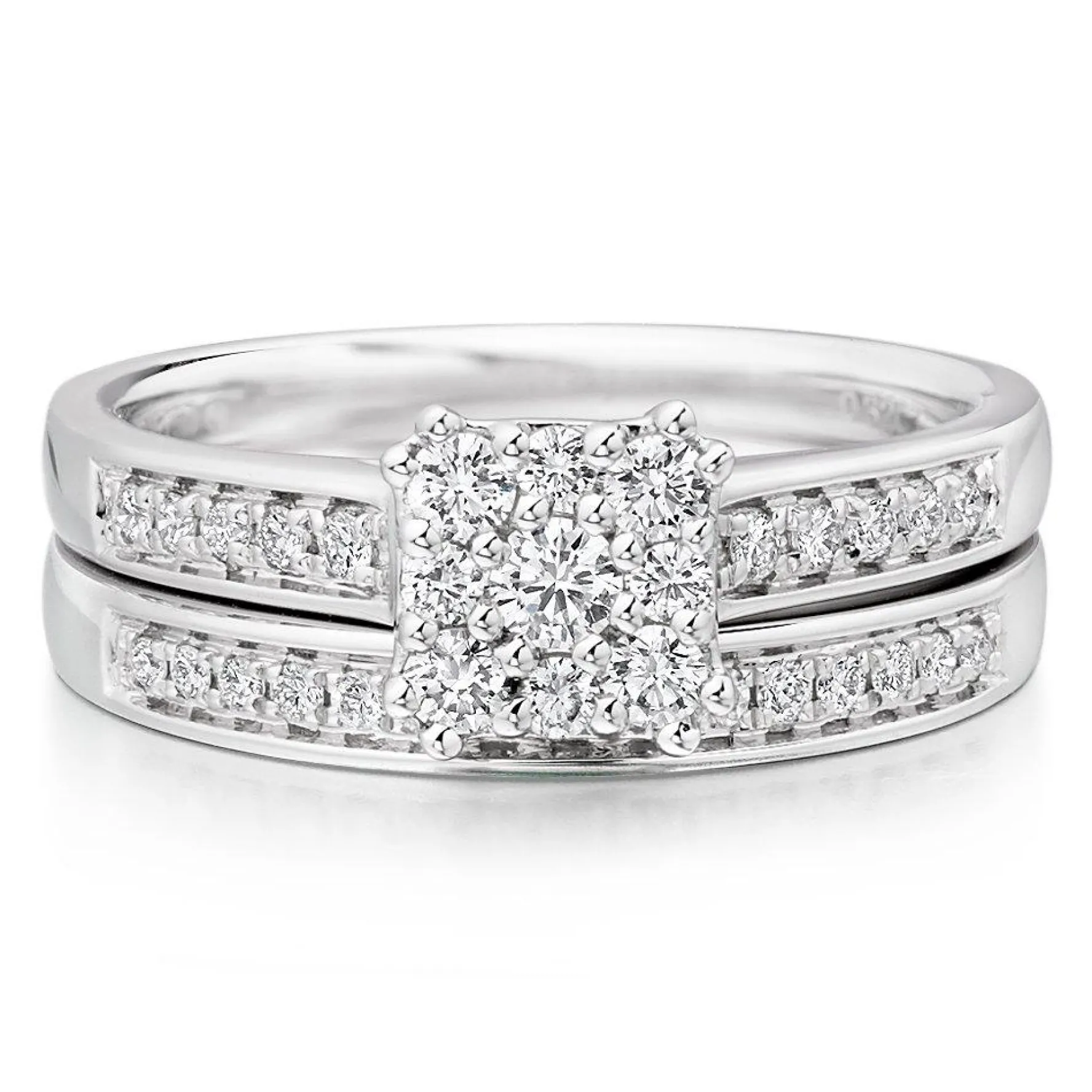 Beaverbrooks 18ct White Gold Diamond Cluster Ring Bridal Set