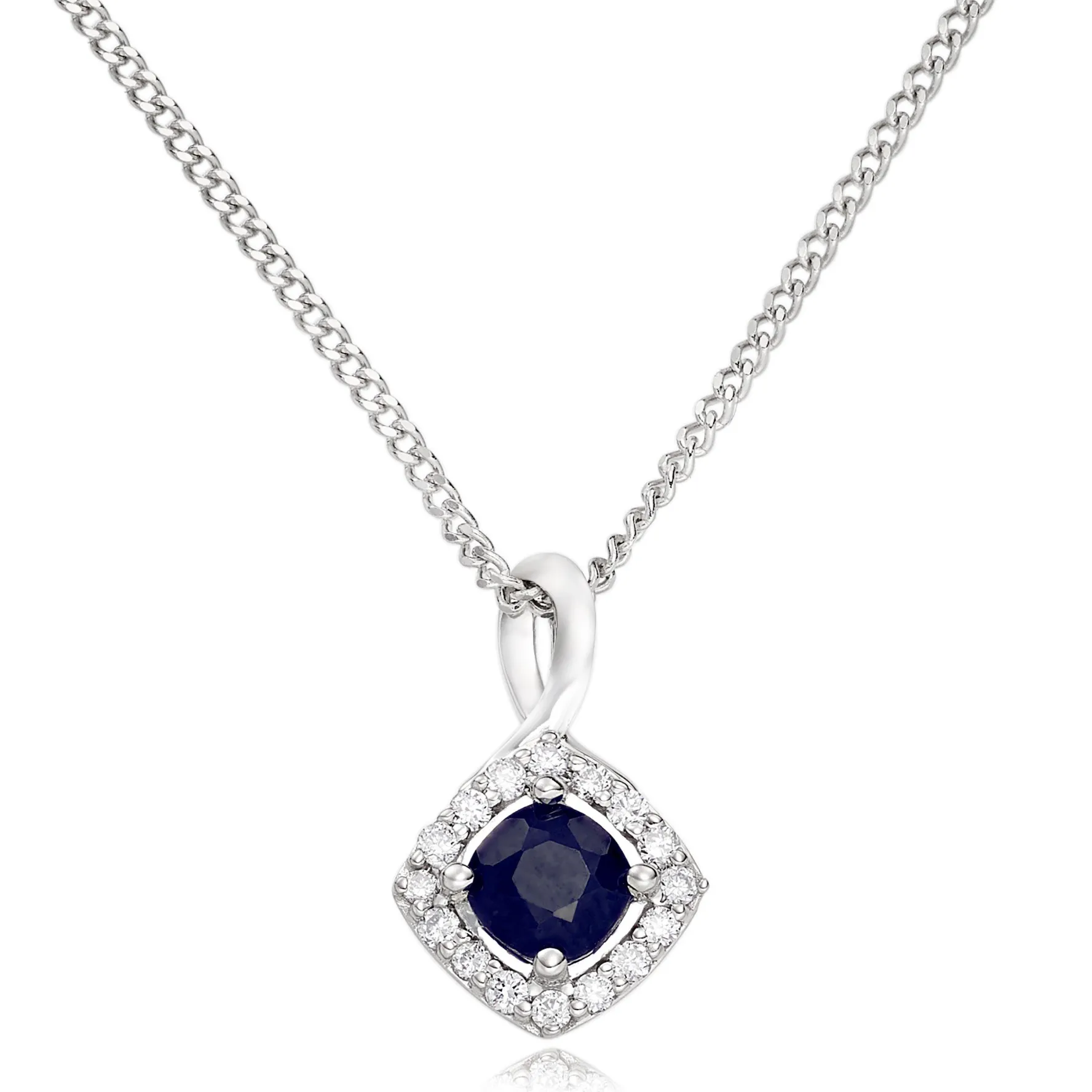 Beaverbrooks 9ct White Gold Diamond Sapphire Pendant