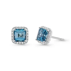 Beaverbrooks 9ct White Gold Diamond Blue Topaz Stud Earrings