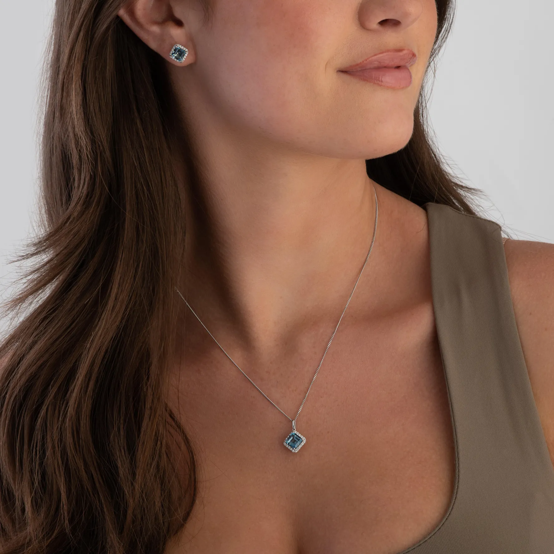 Beaverbrooks 9ct White Gold Diamond Blue Topaz Stud Earrings