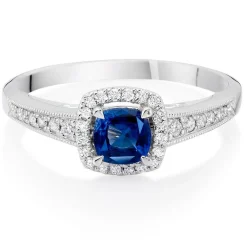 Beaverbrooks 18ct White Gold Diamond Sapphire Halo Ring