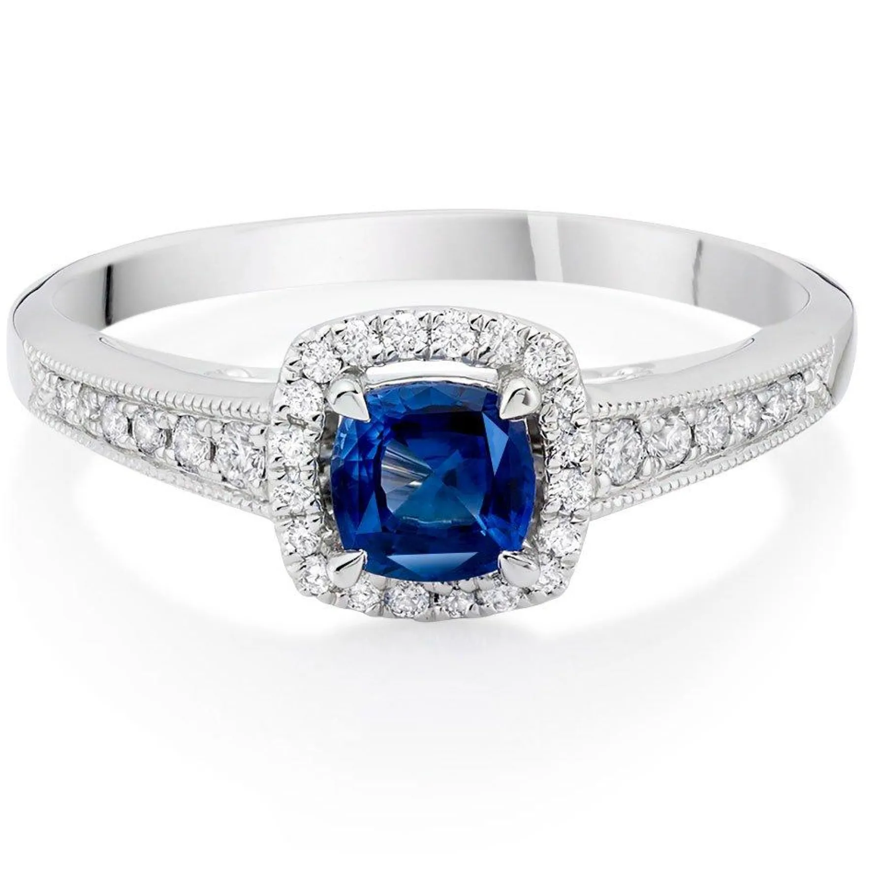 Beaverbrooks 18ct White Gold Diamond Sapphire Halo Ring