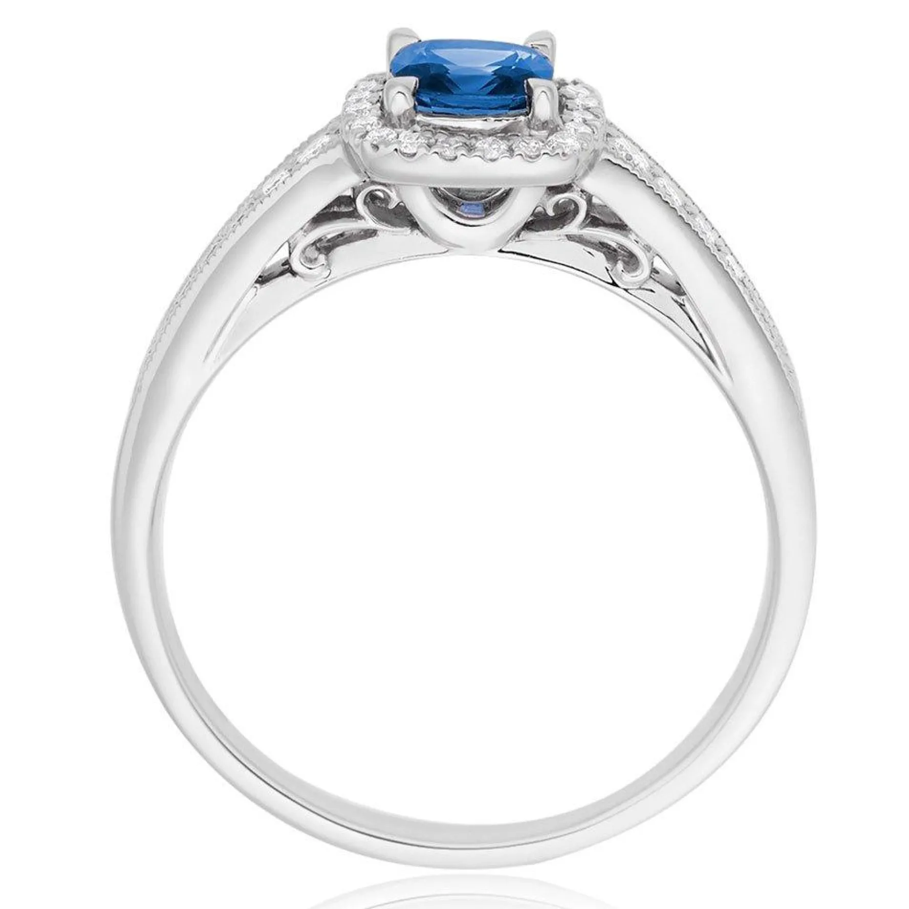 Beaverbrooks 18ct White Gold Diamond Sapphire Halo Ring