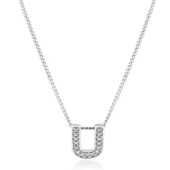 Beaverbrooks 9ct White Gold Diamond Initial U Pendant