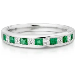 Beaverbrooks 18ct White Gold Diamond 3mm Emerald Princess Cut Half Eternity Ring