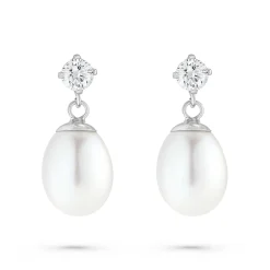 Beaverbrooks 9ct White Gold Cubic Zirconia Freshwater Cultured Pearl Drop Earrings