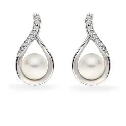 Beaverbrooks 9ct White Gold Diamond Freshwater Cultured Pearl Earrings