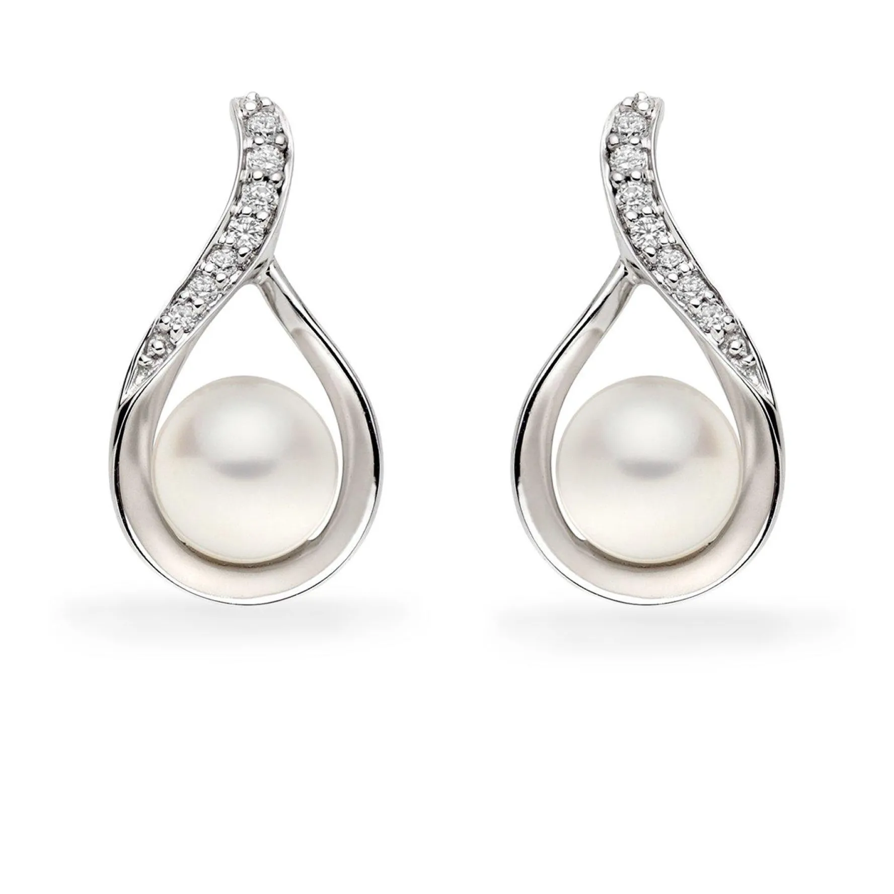 Beaverbrooks 9ct White Gold Diamond Freshwater Cultured Pearl Earrings