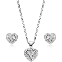 Beaverbrooks 9ct White Gold Diamond Heart Pendant and Earrings Set