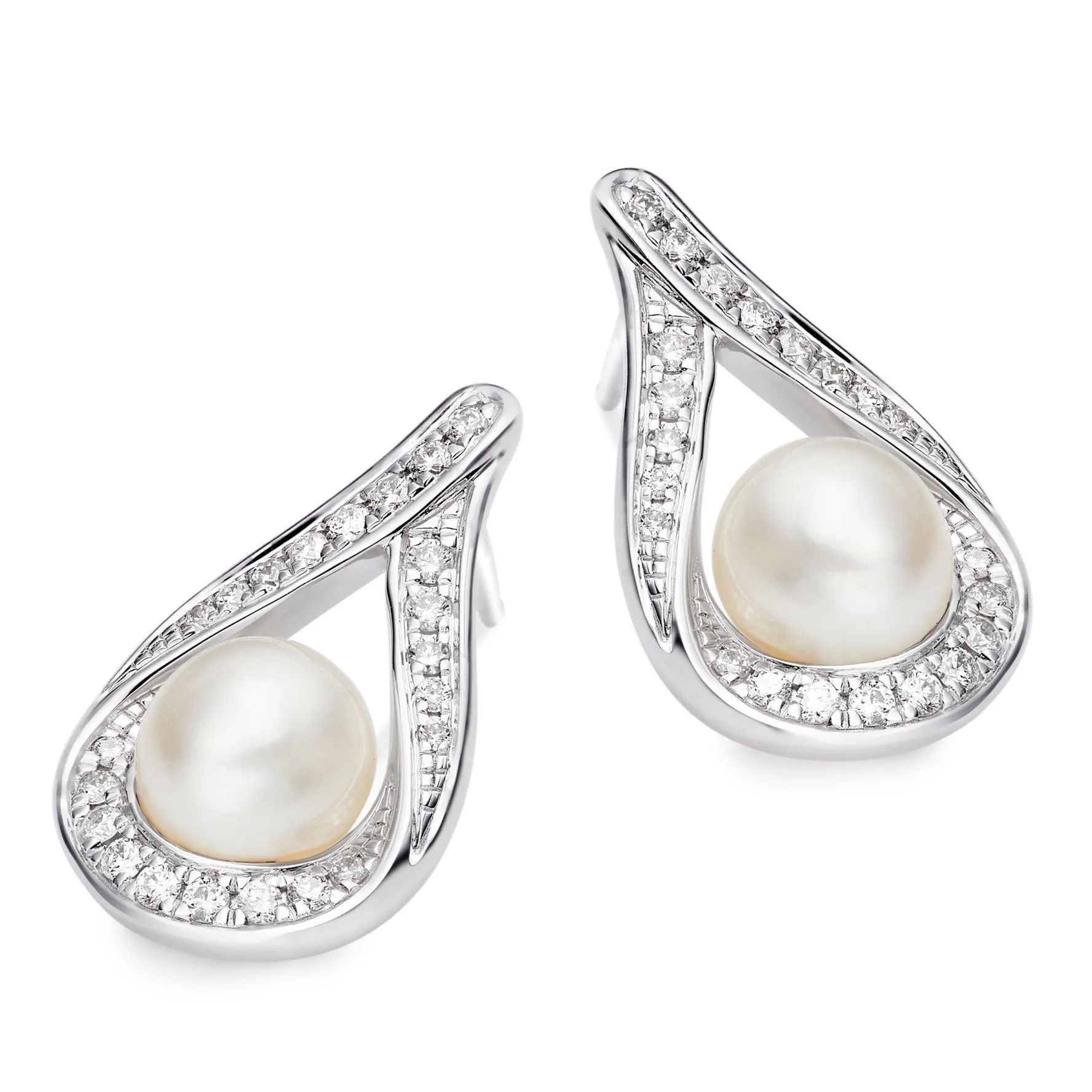 Beaverbrooks 9ct White Gold Diamond Freshwater Cultured Pearl Stud Earrings