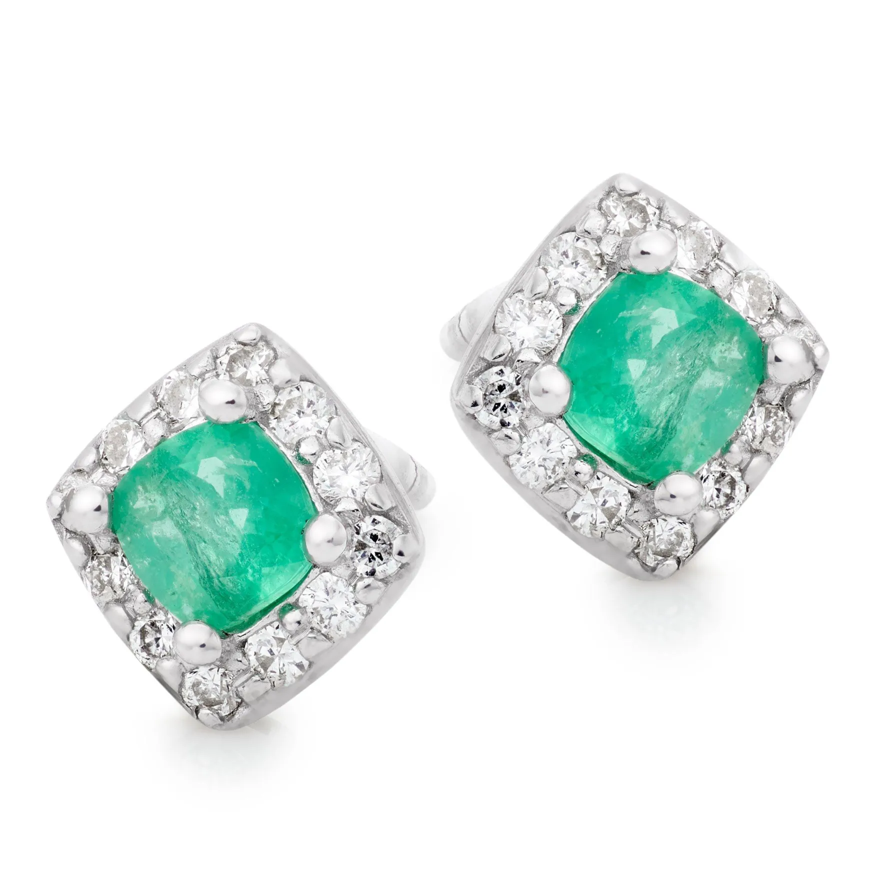 Beaverbrooks 9ct White Gold Diamond Green Emerald Stud Earrings