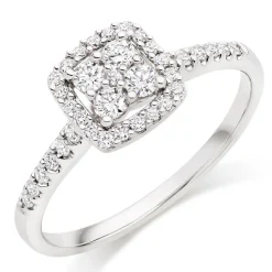 Beaverbrooks 9ct White Gold Diamond Cluster Halo Ring