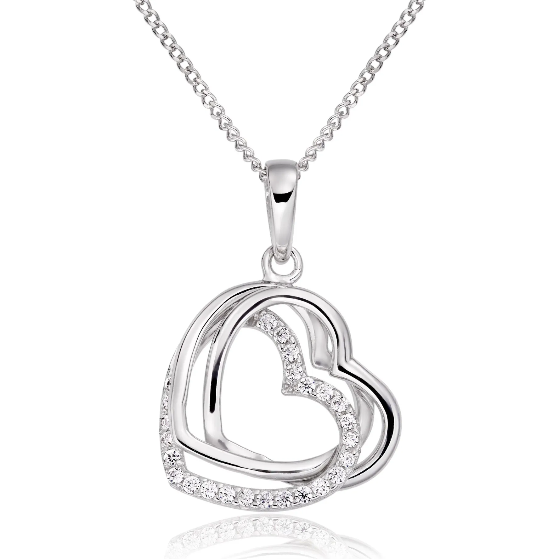 Beaverbrooks 9ct White Gold Cubic Zirconia Heart Pendant